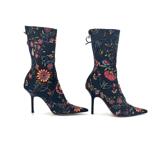Christian Dior SS 2002 Galliano Floral Print Pointed Toe Stiletto Boots 39.5 - Picture 6 of 11